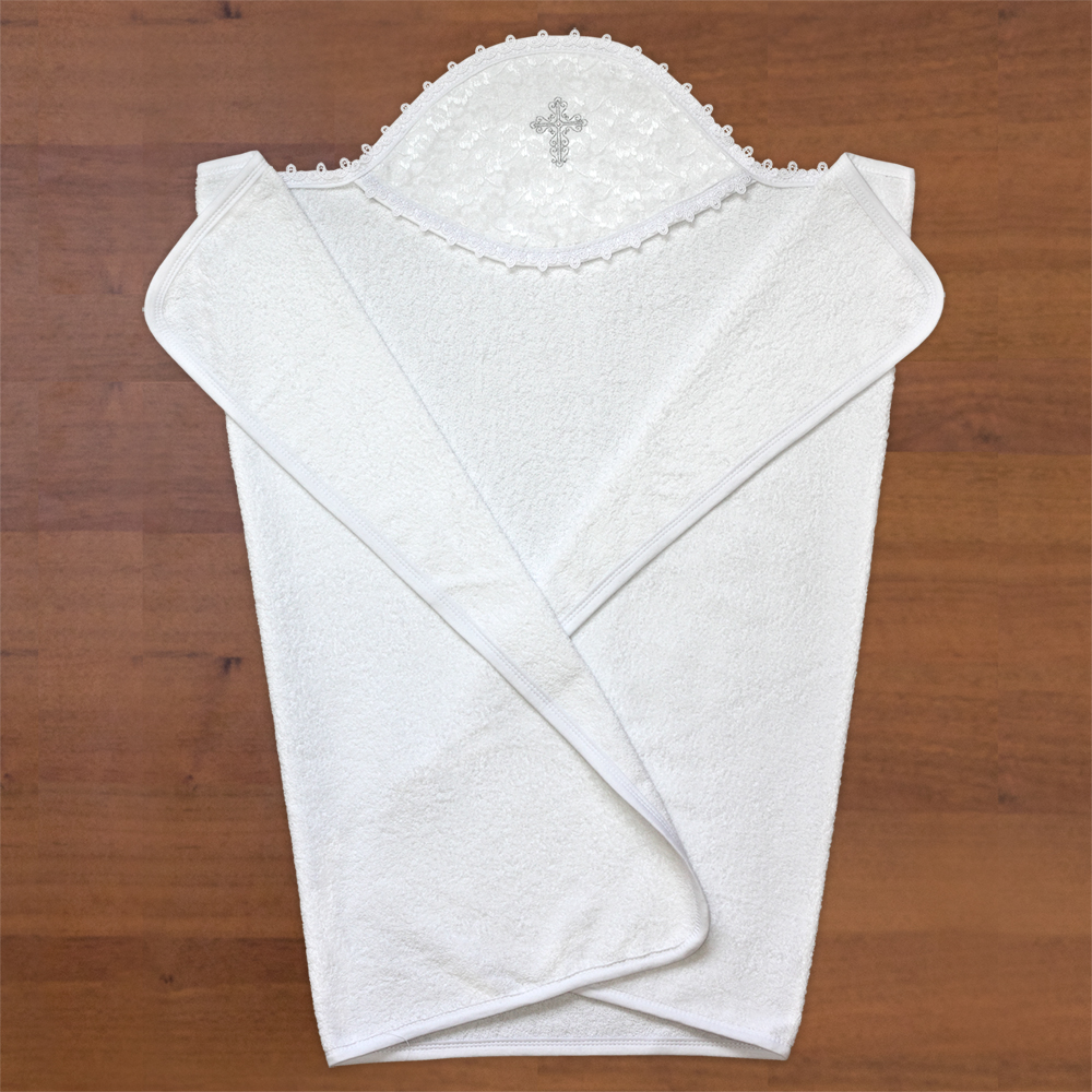 Махровое полотенце Крестильное 75x110, серебро, 3210