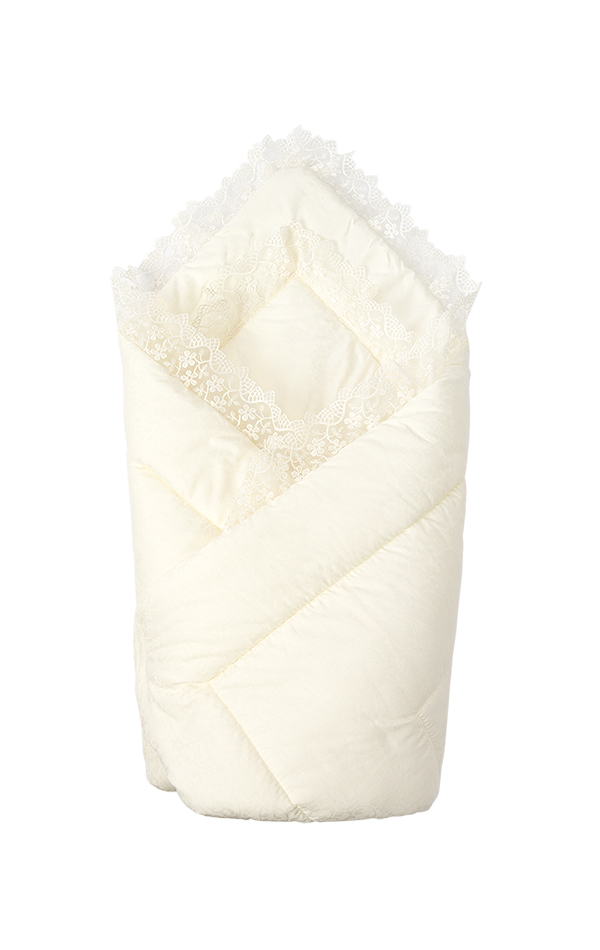 Конверт-одеяло утеплённый на выписку с вуалью, молочный, 20023