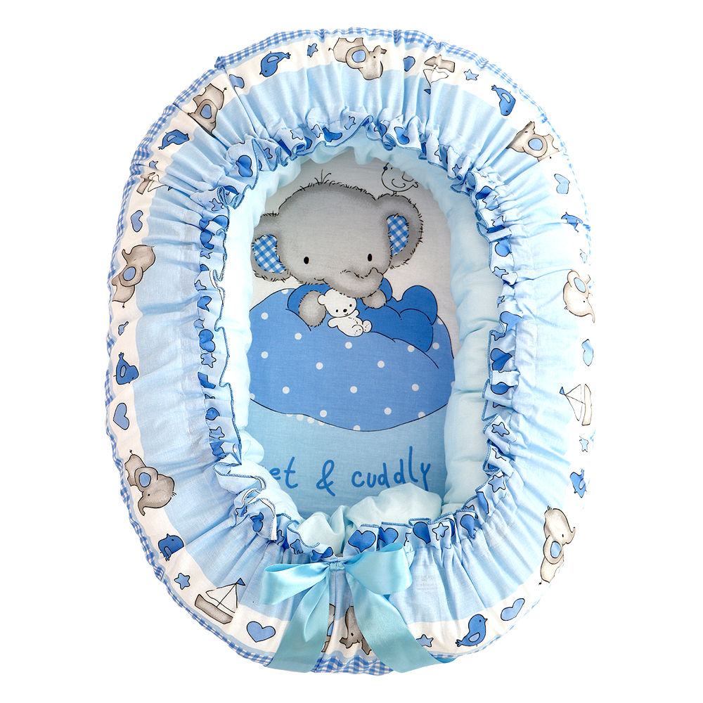 Подушка-валик гнездышко Слоник Боня, голубой, 8912