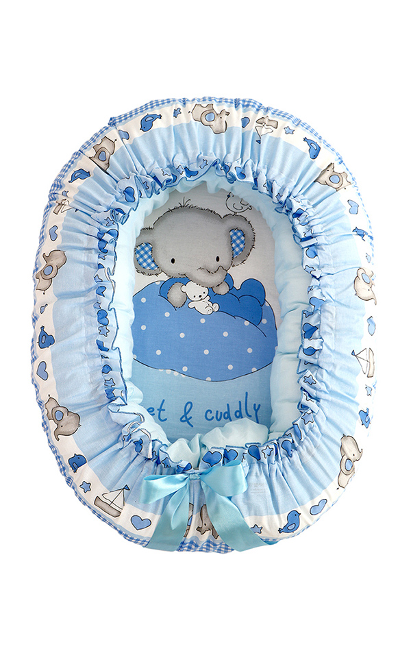 Подушка-валик гнездышко Слоник Боня, голубой, 8912