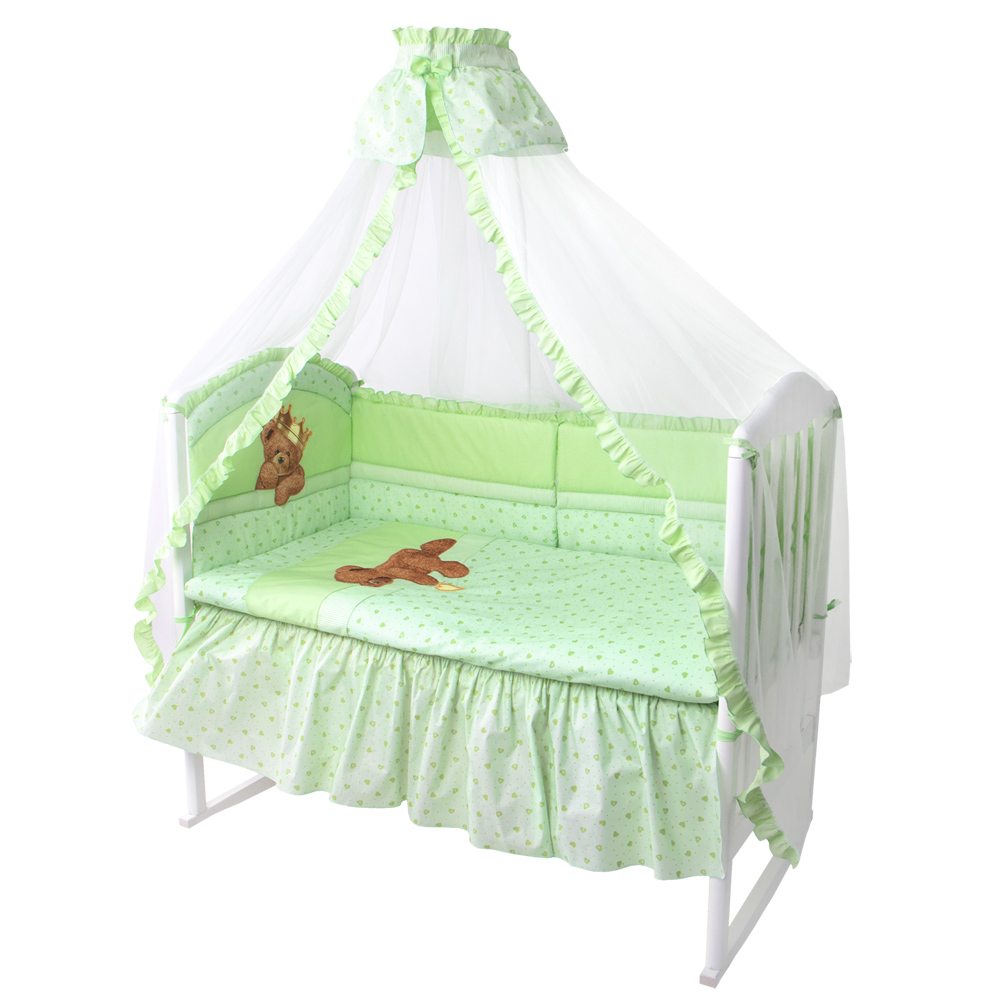 Комплект в кроватку Мишка Царь, зелёный, 1084
