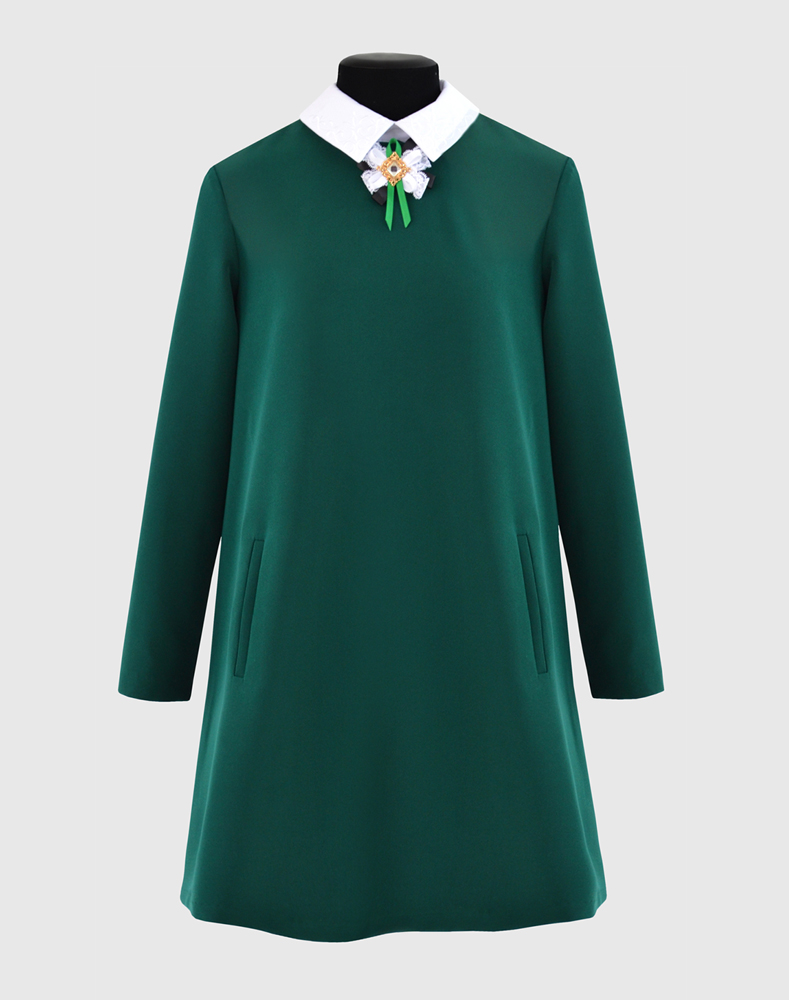 Платье зелёное с белым воротничком, 60369
