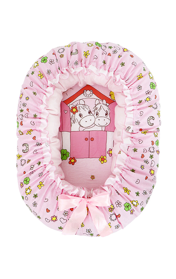 Подушка-валик гнездышко Лошадки, розовый, 8206